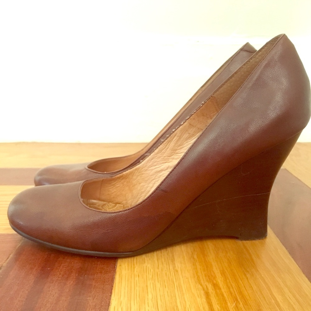 Wilson cognac leather wedges, 7.5.